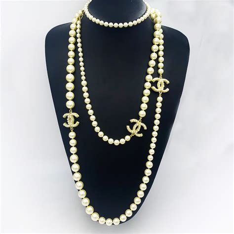 replica chanel long pearl necklace|cheap knock off chanel jewelry.